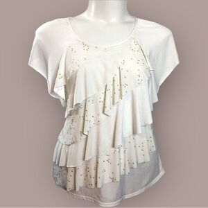 Kim Rogers White Layered Ruffle Blouse, Plus Size 2X